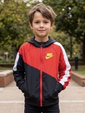 Nike Red Black White Colorblock Windbreaker with Yellow Logo